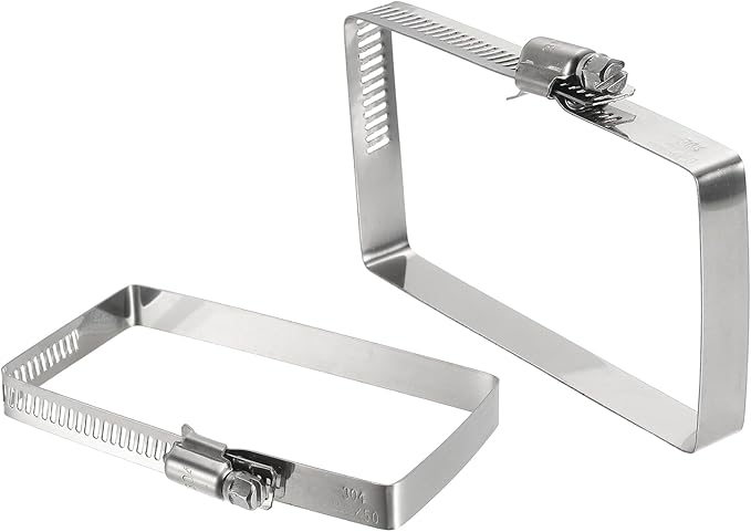 uxcell 2Pcs 304 Stainless Steel Rectangular Hose Clamp, Adjustable 3.9 x 2 Inch Square Worm Gear Duct Pipe Tube Clamps for Ducting Bracket Cable Tray Bridge Project Systems, Silver