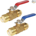 Hooshing 2PCS Ball Valve 1/2 Inch Push-Fit Full Port Brass Shut Off Water Valve Push-to-Connect with Turn Hot (Red) Cold (Blue) Handle Connect PEX, Copper, CPVC Pipe