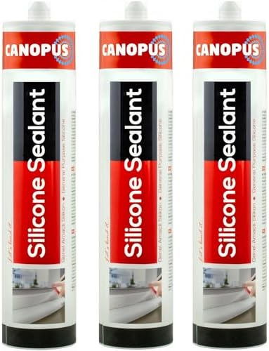 CANOPUS INTERBOND Waterproof Kitchen & Bathroom Acetoxy Silicone Sealant White, 3-Pack, 10oz Each, Suitable for Indoor and Outdoor Waterproofing and Bonding Applications, Shower Sealant