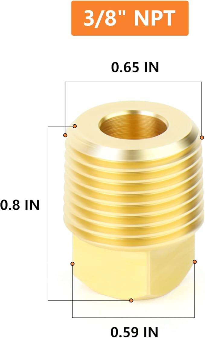 GASHER 5PCS Brass Fitting 3/8" NPT Male Brass Plug Pipe Fitting, Square Head Plug