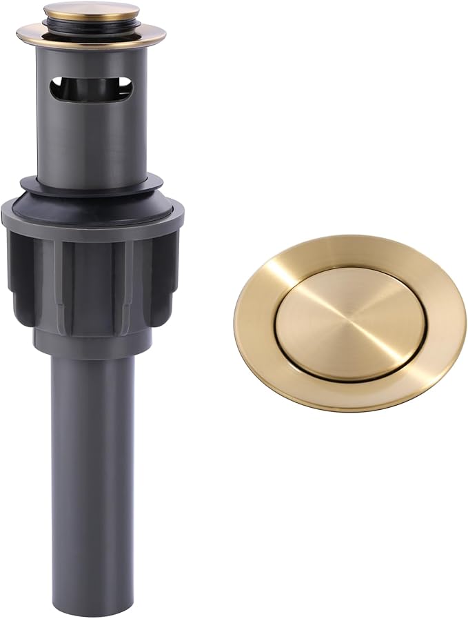 ALEASHA Bathroom Sink Drain with Overflow Vessel Sink Stopper, Pop Up Drain for Bathroom Sink Pop Up Drain Stopper for Hair Catcher, Brushed Gold