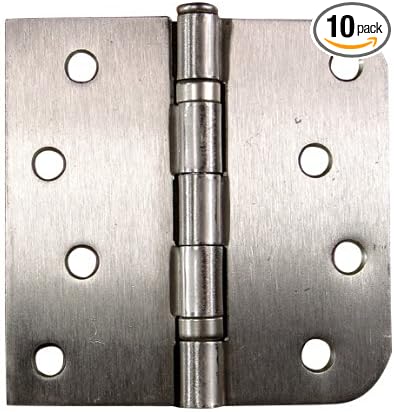 Hinge Outlet 4 Inch with 5/8 Inch Square Radius Ball Bearing Door Hinges, Heavy-Duty Steel, Removable Pin (Satin Nickel, 10 Pack)
