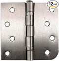 Hinge Outlet 4 Inch with 5/8 Inch Square Radius Ball Bearing Door Hinges, Heavy-Duty Steel, Removable Pin (Satin Nickel,12 Pack)