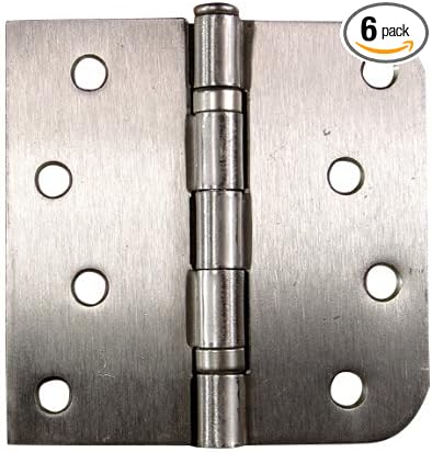 Hinge Outlet 4 Inch with 5/8 Inch Square Radius Ball Bearing Door Hinges, Heavy-Duty Steel, Removable Pin (Satin Nickel, 6 Pack)