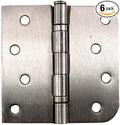 Hinge Outlet 4 Inch with 5/8 Inch Square Radius Ball Bearing Door Hinges, Heavy-Duty Steel, Removable Pin (Satin Nickel, 6 Pack)