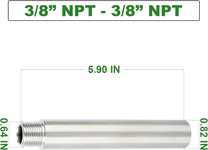 TAISHER 2PCS Stainless Steel Pipe Fittings, 3/8" NPT Male x 3/8" NPT Female Threaded, 6" Length Nipple Cast Pipe