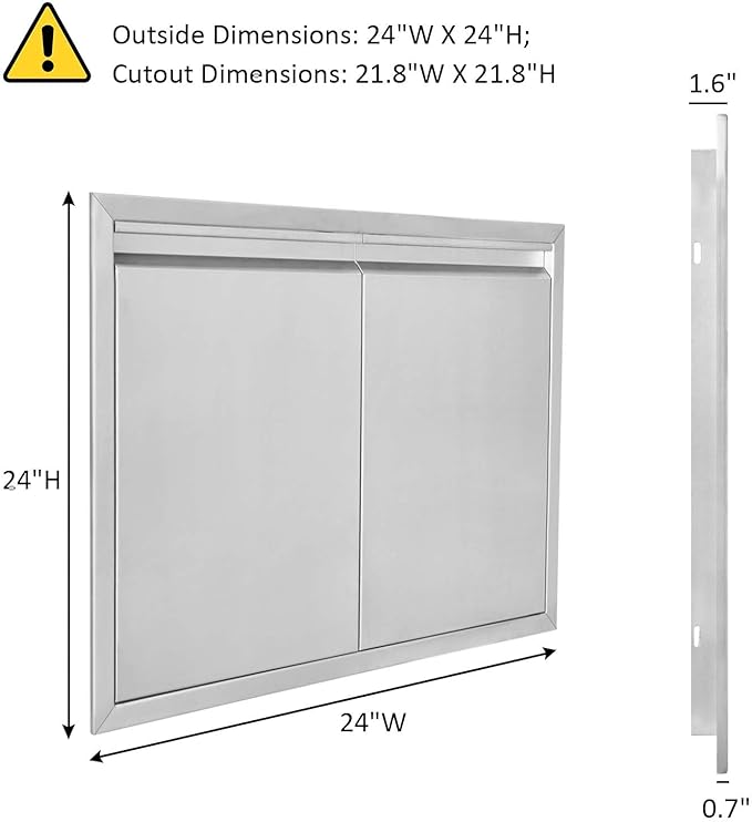 JIE JIN BBQ Access Door 24" W X 24" H Outdoor Kitchen Doors Double Doors Thickened 304 Stainless Steel Outdoor Kitchen Accessories Door for Indoor/Outdoor Kitchen Outdoor Cabinet BBQ Island