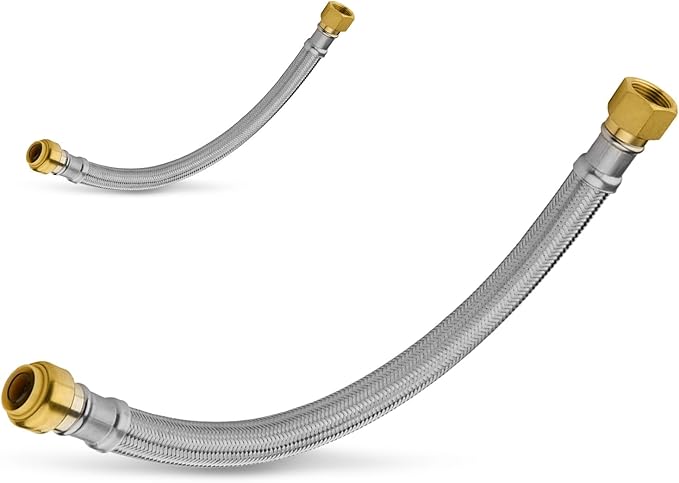 (2 Pack) Seelink 15-Inch Stainless Steel Flexible Water Heater Hose, 1/2" Push-Fit x 3/4" FIP, Push-to-Connect for Copper, PEX, and CPVC