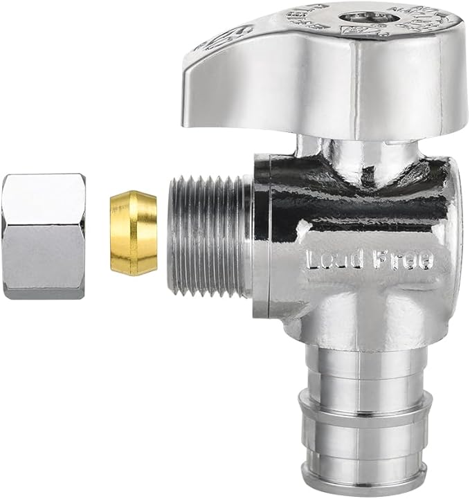 Pro 15-Pack EFIELD Stop Angle Valve Pex-A 1/4 Turn, 3/8" OD Compression X 1/2" Pex-A Expansion, Chrome Plated LF Brass, Heavy Duty,(VALVE379)