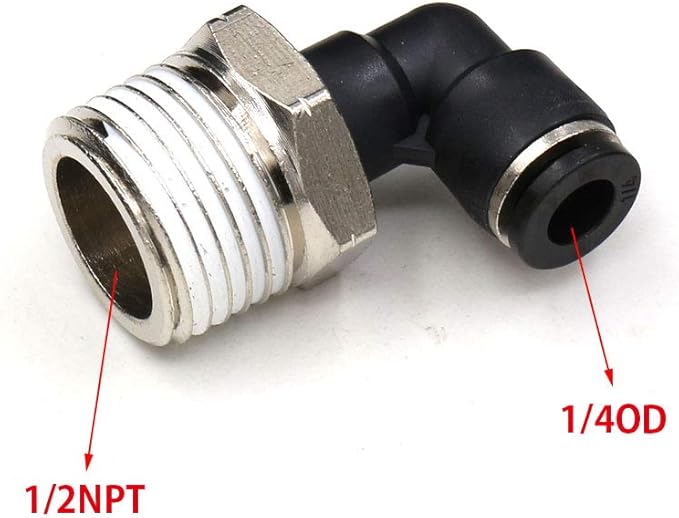 1/2 Npt Push to Connect Air Fitting CEKER 1/4 inch OD Tubing Elbow Air Line Quick Connect Fittings Male Threaded 90 Degree Push in Lock Fit Pneumatic Fittings Tube Connector 2Pack