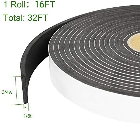 2 Rolls Foam Seal Tape for Door Window Seal Insulation, 3/4in Wx1/8in T Soundproof and Shockproof Weather Stripping Single Sided Door Foam Tape Cold Air Draft Closed Cell Weather Strip, Single 16FT