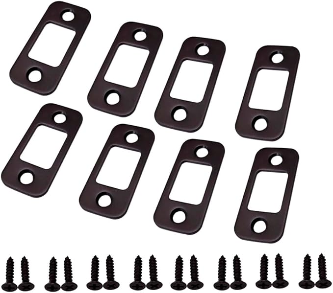 QCAA Solid Brass Deadbolt Strike Plate, Door Backplate, Round Corner, 1" x2-1/4", Oil-Rubbed Bronze(US10B), 8 Pack, Made in Taiwan