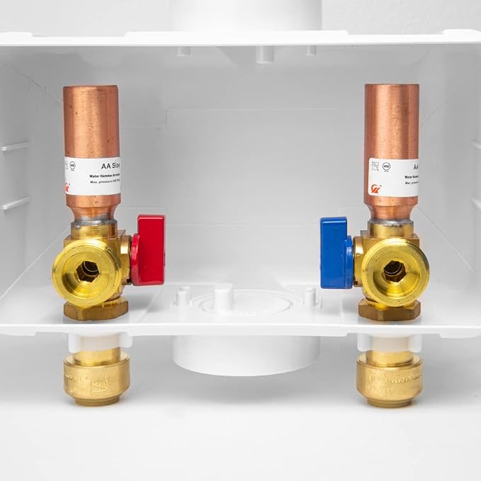 EFIELD Premium Washing Machine (Laundry) Outlet Box with Center Drain, 1/2-Inch Push-Fit Inlet Connection(Copper, Pex, CPVC Pipe) With Copper Water Hammer Arrestor,(WM033)