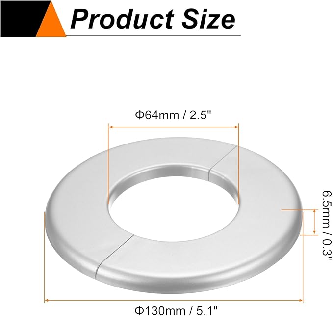HARFINGTON 4pcs Wall Split Flange 64mm/2.5" Self-Adhesive Plumbing Cover Plates ABS Plastic Round Escutcheon Plate Buckle Design for Water Pipe Bathroom Kitchen Decoration, Silver Tone