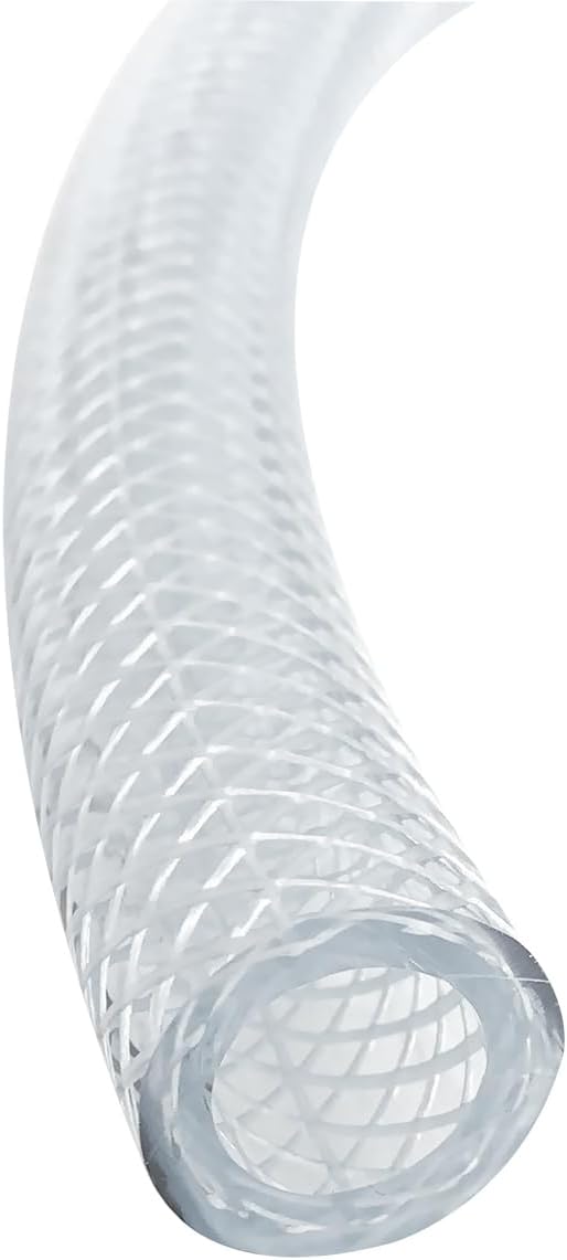Gloxco Clear Braided PVC Tubing, Food Grade, Heavy Duty Reinforced Hose, 1/2" ID, 50 Ft Length