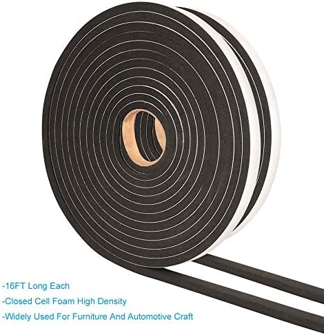 2 Rolls Foam Tape Weatheratrip for Door Window Insulation, Single Sided Foam Strips Adhesive, High Density Foam Seal Tape, Closed Cell Foam Seal Strip Tape(1/2"Wx1/4"Tx32FT, Black)