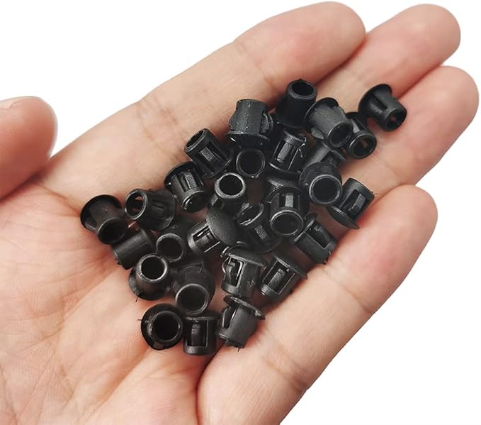Hole Plugs 1/4" Plastic Flush Type Hole Plugs for 5.5-6mm Hole Snap in Locking Hole Tube Screw Caps Drilling Cover Plugs Fastener Covers for Kitchen Cabinet Furniture Black 100 Pack
