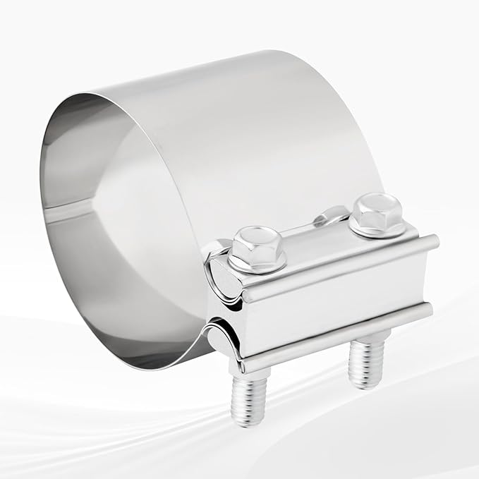 5-Inch Exhaust Clamp, Butt Joint Seal Band Sleeve Coupler Universal for Exhaust System - 2PCS Polished T304 Stainless Steel