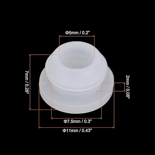 MECCANIXITY 20Pcs Snap Rubber Grommet Plug Mount Dia 7.5mm ID 5mm Narrow Groove Width 2mm Seal Anti-Scratch for Electrical Box Cable Pipes Transparent