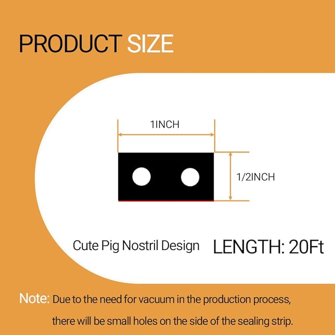 Double-Hole Rubber Weather Stripping, Self-Adhesive EPDM Rubber Seal Strip, Black, W:1" x H:1/2"", L:20Ft, for RV, Boat, Auto, Garage Door/Window, Machinery