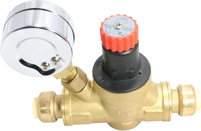 1 Pcs XFITTING 1/2 Inch Push Fit Water Pressure Regulator Valve with Gauge, 3-4-2=1XX