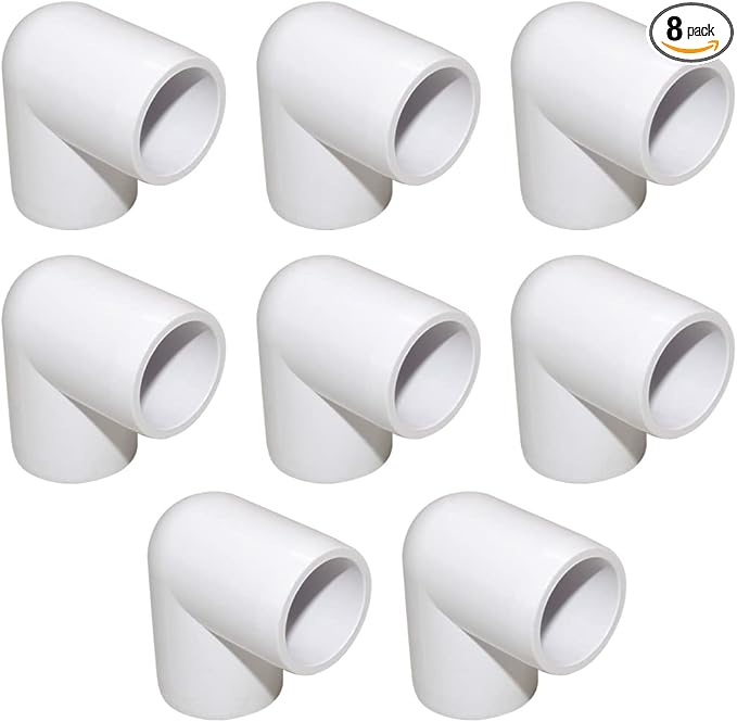 1" 90 Degree PVC Elbow Fitting, Furniture Grade 2 Way Right Angle Elbow Side Outlet, PVC Corner Fittings for DIY Building Furniture Greenhouse Shed Pipe Fittings Tent Connection (Pack of 8)