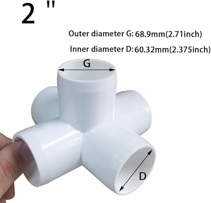 2 Inch Tee PVC Fitting 5 Way Elbow Connector, Furniture Grade 90 Degree Elbow Side Outlet, PVC Corner Fittings for Building Furniture Greenhouse Shed Pipe Fittings Tent Connection (Pack of 4)