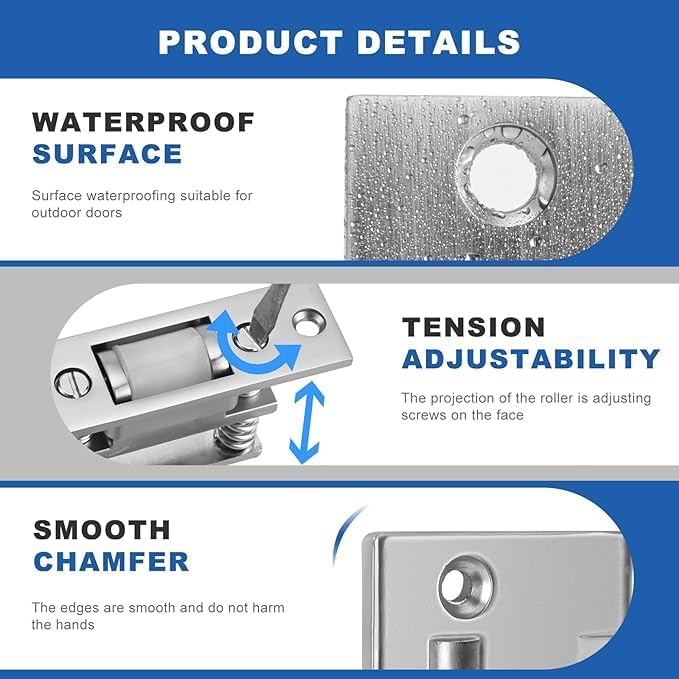 HOMOTEK Commercial Heavy Duty Door Roller Catch, Drive in Ball Catch with Strike Plate Solid Zinc Adjustable Silent Door Latch, Spring Tension Roller, Satin Nickle, 1 Pack