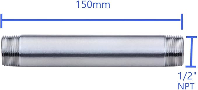 CONSTELLAR 304 Stainless Steel Pipe Fitting - 1/2" NPT Male x 1/2" NPT Male Threaded Thickened Pipe Wall, 150mm (6 inch) Length Heavy Nipple Seamless Pipe (1 Pcs)