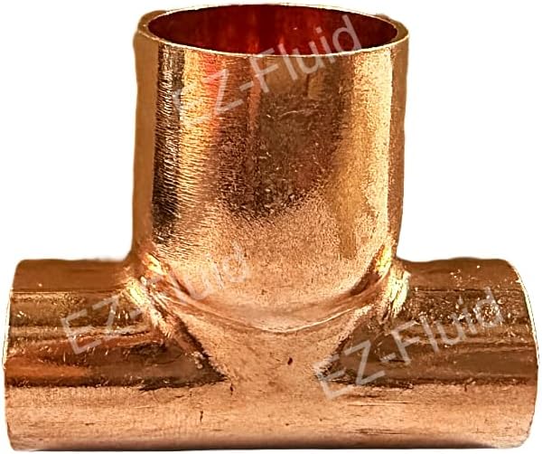 (1PK) EZ-FLUID 1-1/2" x 1-1/2" x 2" Copper Reducing Tee, C X C Bullhead Copper Reducer Tee Fittings,Sweat Solder Connection Residential,Commercial Plumbing Pipe