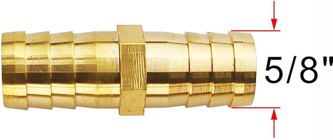 2PCs 5/8" Brass Hose Barb Fitting Straight Shape Barbed Splicer Mender Union Fitting with 4PCs Hose Clamp for Oil Water Air