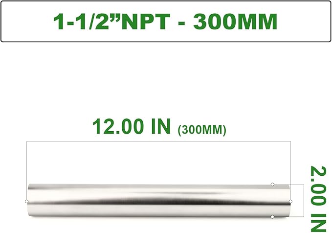 TAISHER 1PCS Stainless Steel Pipe Fittings, 1-1/2" NPT Female x 1-1/2" NPT Female Threaded, 12" Length Nipple Cast Pipe