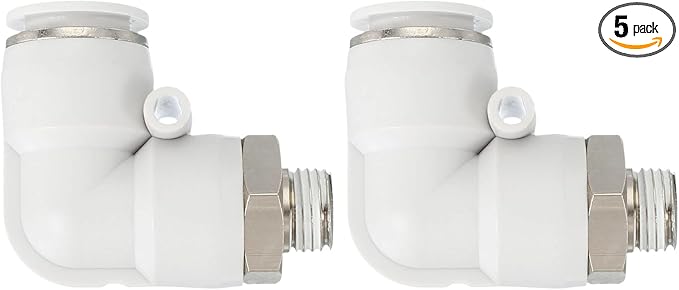 PATIKIL Push to Connect Fitting, 5 Pack Pneumatic Air Elbow Quick Connector 1/4"PT Male Thread x 14mm Tube 90 Degree Connect Tubing Elbow Air Tube Fitting Pneumatic Quick Adapter, White