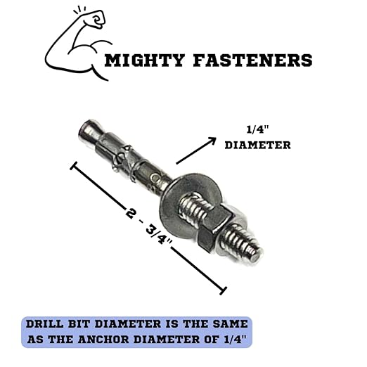Wedge Anchors – Heavy-Duty 304 Stainless Steel Expansion Bolts for Concrete & Masonry, Rust-Resistant & Durable - 1/4" X 2-3/4" - 25 Pack