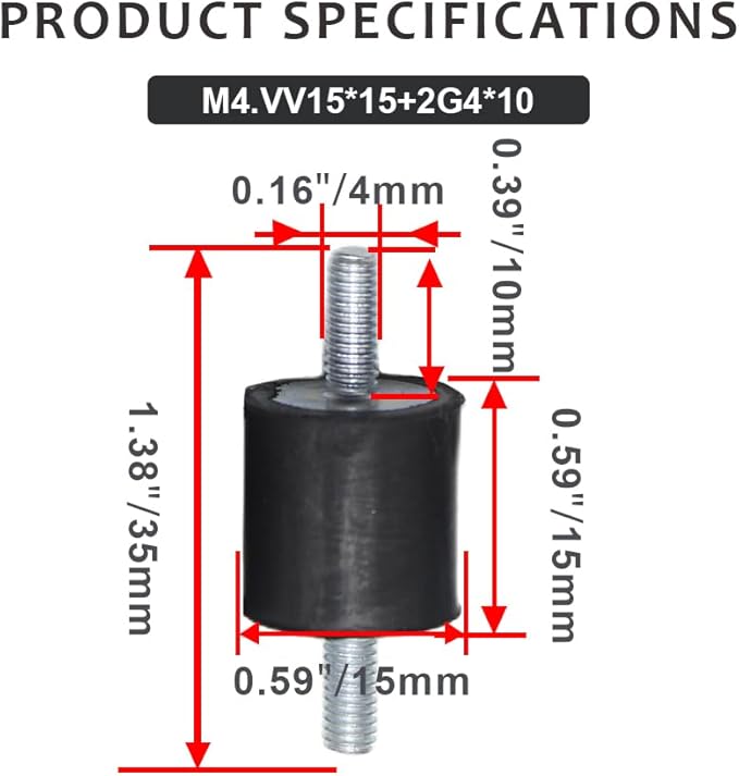 4 Pcs M4 15 x 15 mm Rubber Isolator Mounts Single Stud Shock Absorber with 8 Pcs Locknuts, Cylindrical Anti Vibration Isolation Damping Mounts for Compressors Pumps Generators Motor Engines