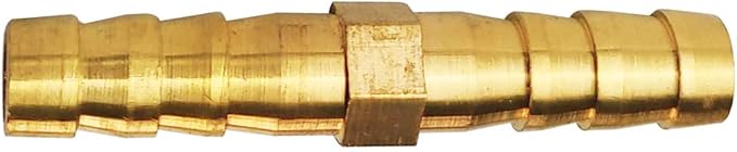 2PCs 1/4" Brass Hose Barb Fitting Straight Shape Barbed Splicer Mender Union Fitting with 4PCs Hose Clamp for Oil Water Air