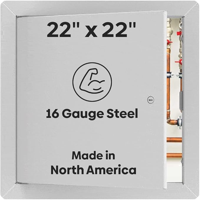 Best 22" x 22" Universal Access Panel – Flush Steel Door with Exposed Flange for Walls or Ceilings, 16-Gauge Cold Rolled Steel Frame, Screwdriver Cam Latch, White Powder-Coat Primer Finish, BA-UAP
