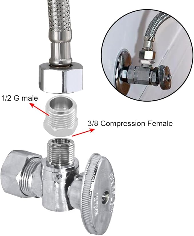 Joywayus 1/2 G Male to 3/8 Compression Female Thread Bushing Pipe Fitting, Nickel Plated Brass Reducer Faucet Connector Water Hose Adapter, Supply Line Adapter for RV Kitchen Bathroom Plumbing 2PCS