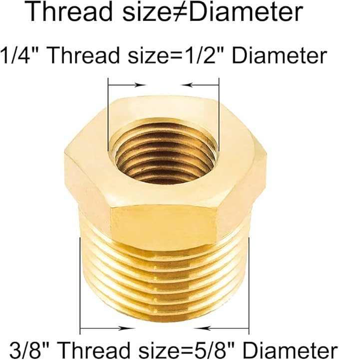 Joywayus Reducer Hex Bushing Brass Reducing Cast Pipe Fitting 3/8" NPT Male x 1/4" NPT Female Adapter(Pack of 3)