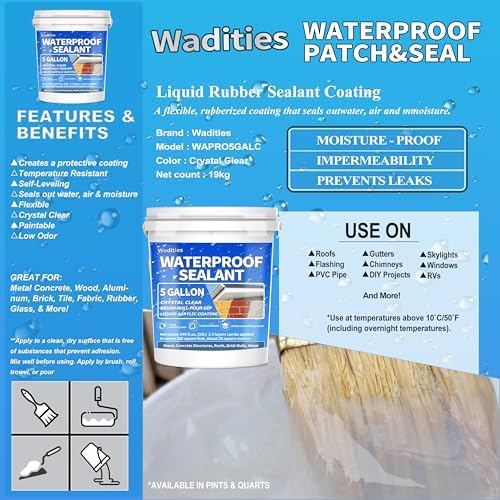 Liquid Waterproof Sealant Clear - 5 Gallon, Water-Based Waterproof Coating