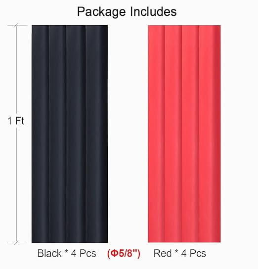 8 FT Diameter 5/8 Inch 3:1 Heat Shrink Tubing Dual Wall Adhesive Lined Marine Grade Electrical Cable Heat-Shrink Insulation Wrap Tube(Black-4Ft, Red-4Ft)