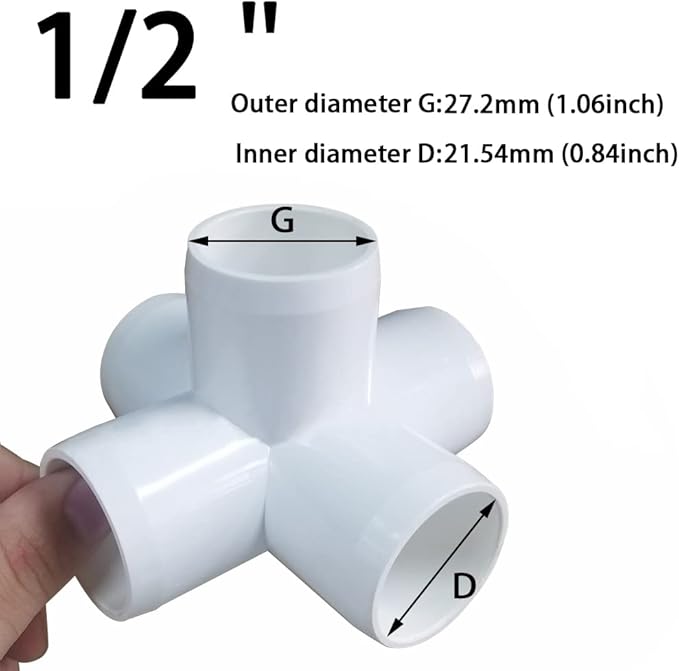 1/2“ Tee PVC Fitting 5 Way Elbow Connector, Furniture Grade 90 Degree Elbow Side Outlet, PVC Corner Fittings for Building Furniture Greenhouse Shed Pipe Fittings Tent Connection (Pack of 8)