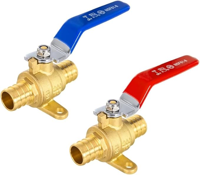 50-Pack EFIELD 3/4-inch Crimp Pex Full Port Shut-off Brass Ball Valve with Drop-ear, Red and Blue Levels, ASTM F1807,(VALVE217-50PCS)