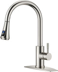 FORIOUS LED Kitchen Faucet with Pull Down Sprayer, Brushed Nickel, Single Handle Modern Stainless Steel Sink Faucet with Temperature Digital Display, Suitable for Farmhouse Camper Rv Bar