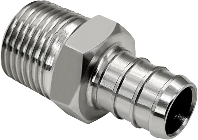 Barb Crimp PEX 1/2" x 3/8" NPT Male Thread Adapter Stainless Steel Crimp Fitting (Pack of 2)