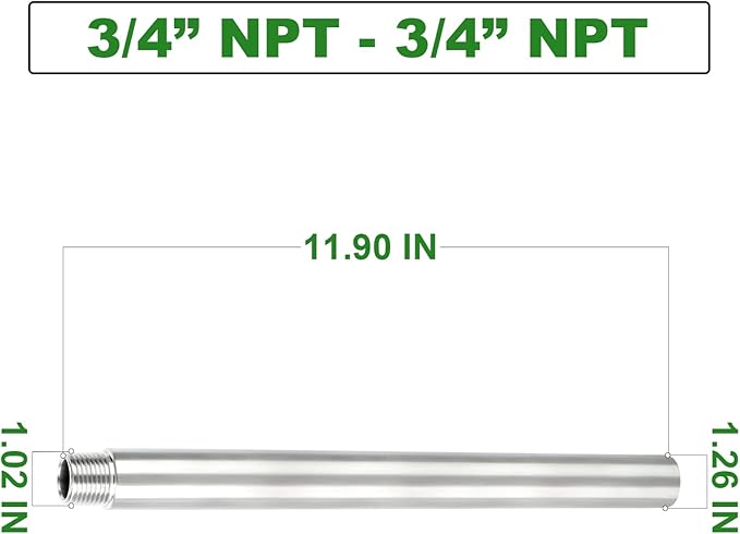 TAISHER 1PCS Stainless Steel Pipe Fittings, 3/4" NPT Male x 3/4" NPT Female Threaded, 12" Length Nipple Cast Pipe