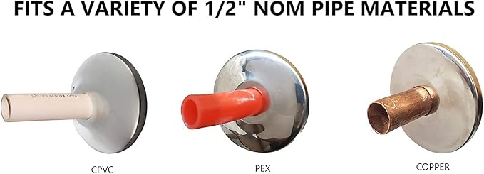 1/2" Chrome Plated Steel Escutcheon Flange Cover with Sure Grip for 1/2" Copper, PEX, and CPVC pipe wall covers [10 Pack]