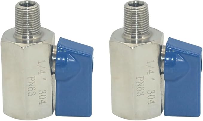 2 Pack Mini Ball Valve, Stainless Steel Female x Male NPT Thread Shut-Off Valve (1/4")