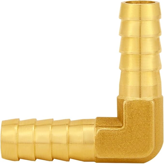 6PCS Solid Brass 3/8"OD Barb Elbow Fittings 2-Way 90 Degree L Right Angle Barbed Fitting for Water/Oil/Gas