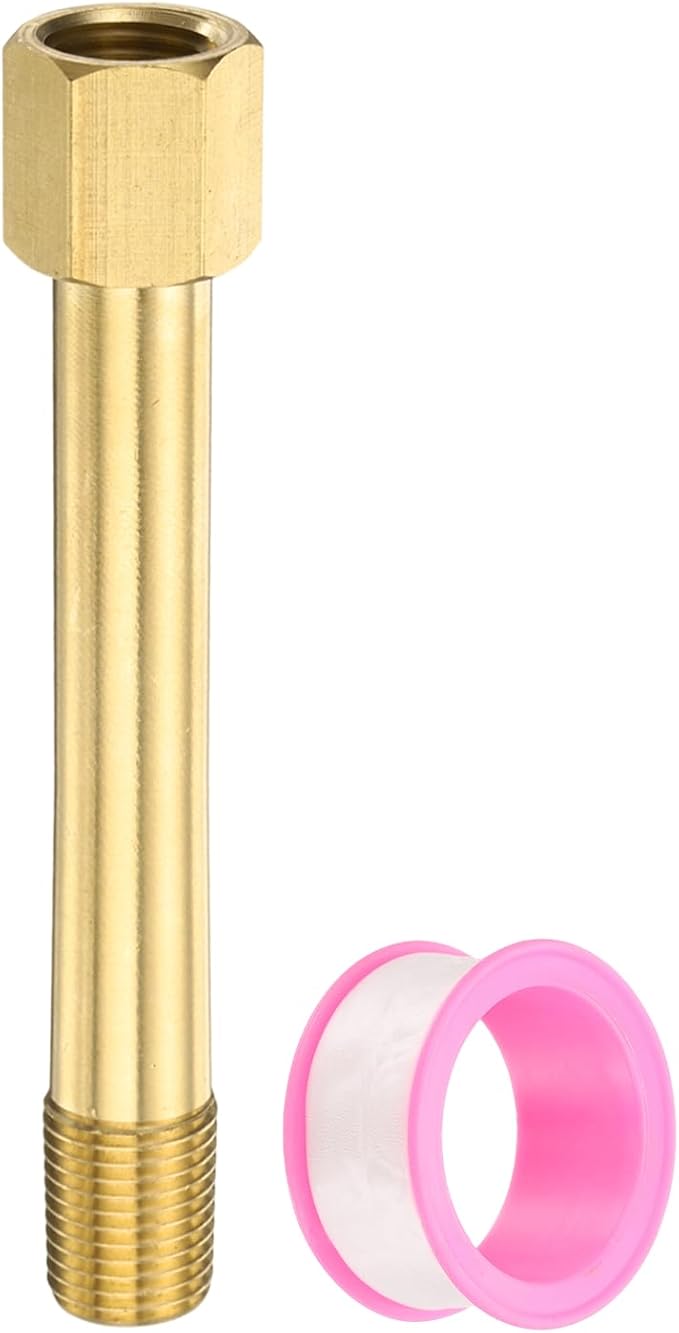 PATIKIL 1/4" g Male x 1/4" g Female Brass Pipe Fitting, Nipple Brass Fitting Extension Pipe Fittings Adapter Connection with Tape 4 Inch / 100mm Length